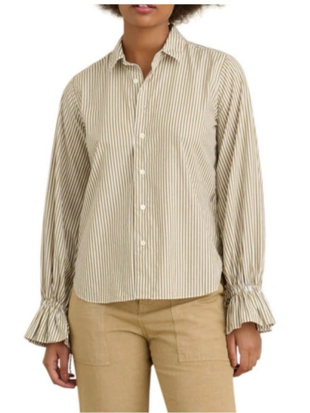 Alex Mill Ruby Striped Blouse with ruffle wrist tan and white stripe medium